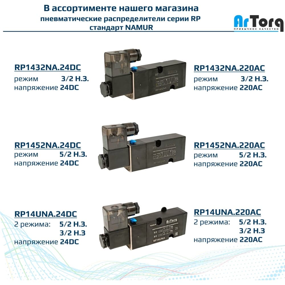 Пневматический распределитель 3/2 Н.З. стандарт ArTorq Архимед NAMUR, соленоидный золотникового типа, G 1/4”, RP1432NA.24DC