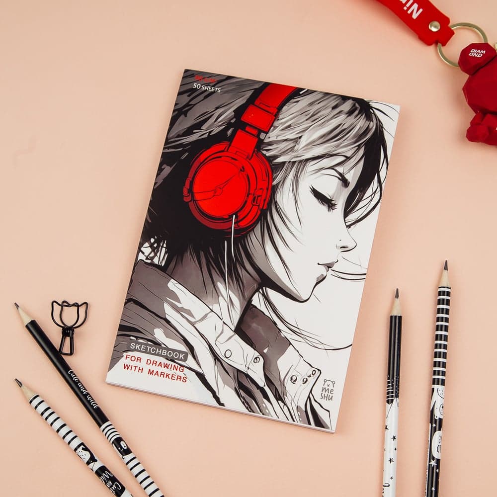Скетчбук для рисования маркерами MESHU 50 листов, А5, на склейке, Girl and music MS_53574