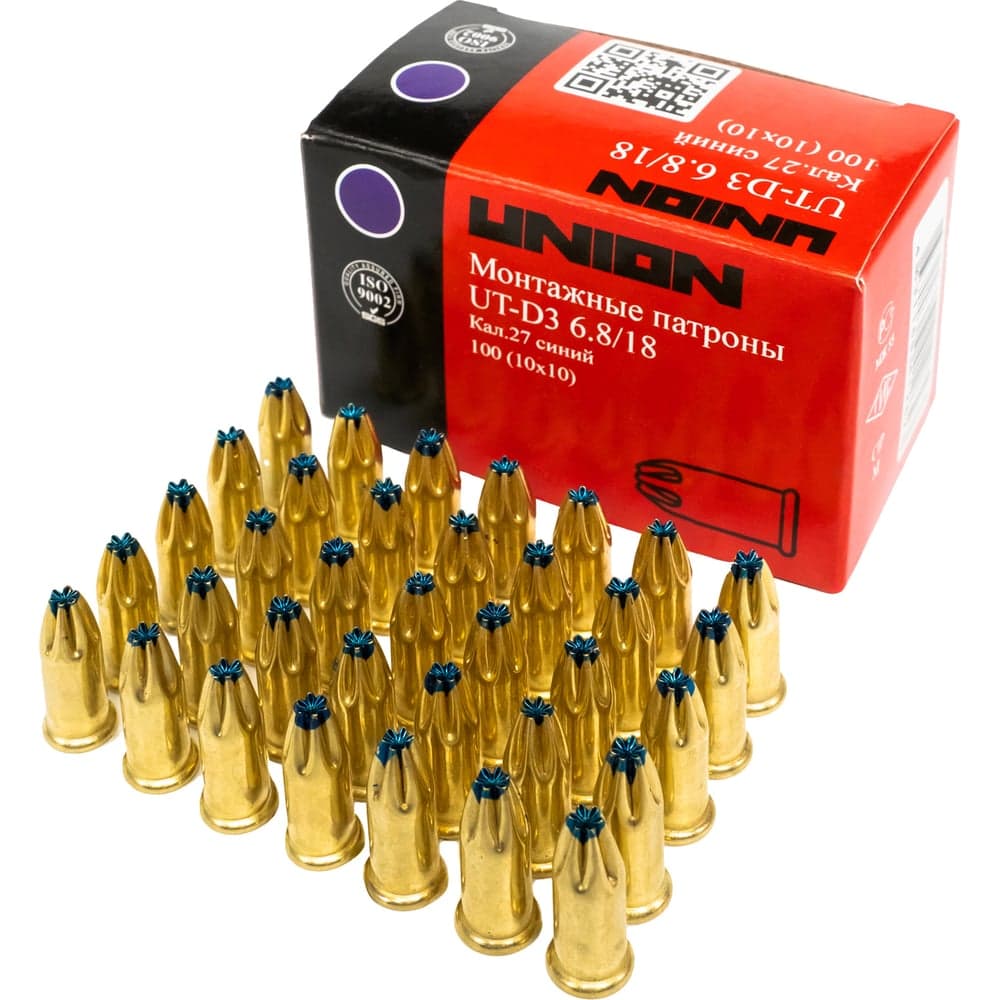 Mонтажные патроны UNION UT-D3 6.8х18 мм, синий, 100 шт. 4631169412623