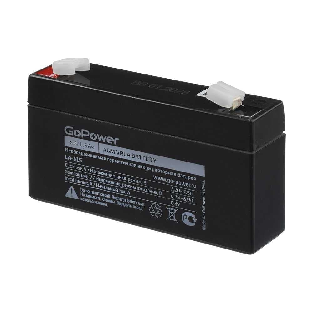 Аккумулятор свинцово-кислотный 1.5Ah клеммы T0 GoPower LA-615 6V 00-00021282