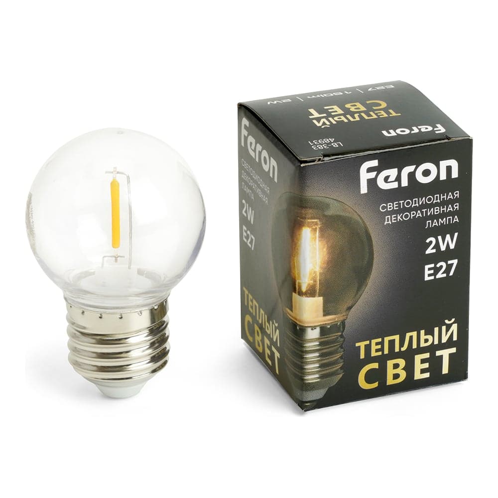 Светодиодная лампа FERON lb-383 шарик прозрачный e27 2w 2700k 48931