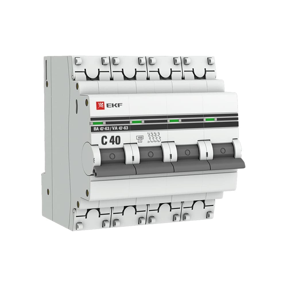 Автоматический выключатель EKF 4P, 40А (С), 4,5kA, ВА 47-63, PROxima mcb4763-4-40C-pro