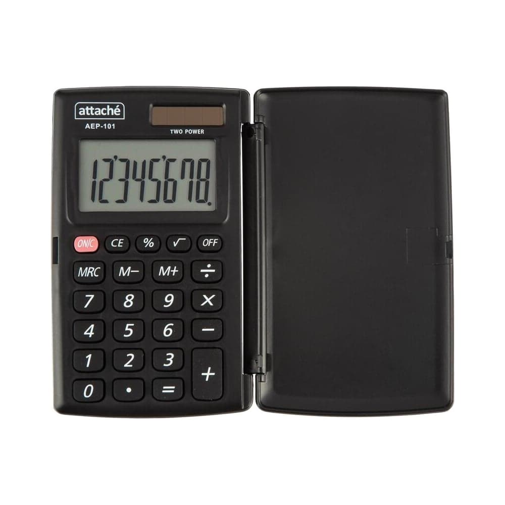 Карманный калькулятор Attache aep-101 с крышкой, 8 разрядов, двойное питание, черный 1779759