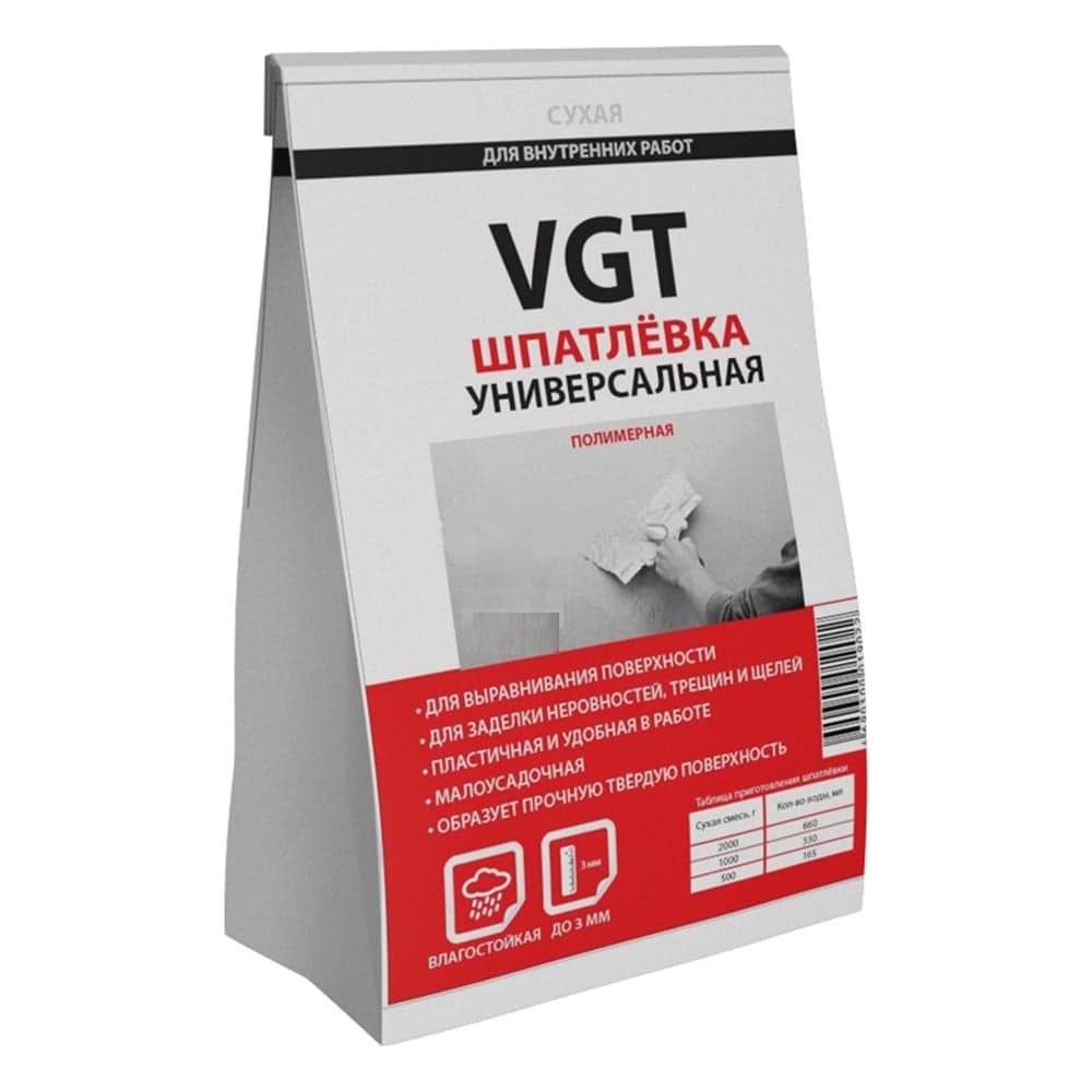Универсальная полимерная сухая шпаклевка 1 кг для внутренних работ VGT 11601967