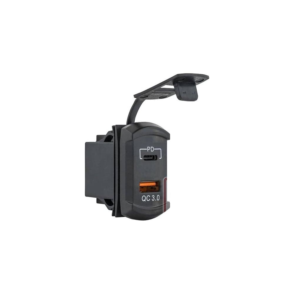 Розетка-USB РИФ Type PD QC 3.0 с вольтметром, синяя подсветка RIF22-4-41480