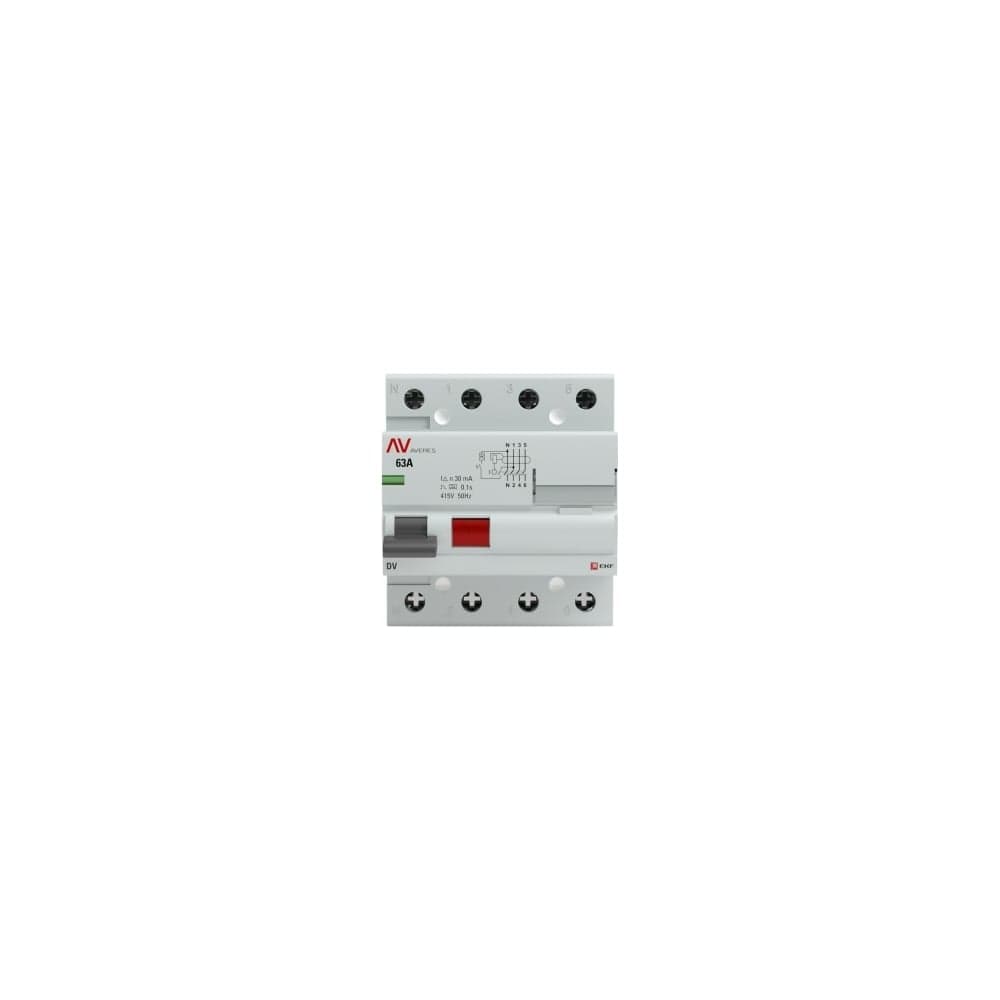 Устройство защитного отключения EKF DV, 4P, 63А/300мА, AC, AVERES rccb-4-63-300-ac-av
