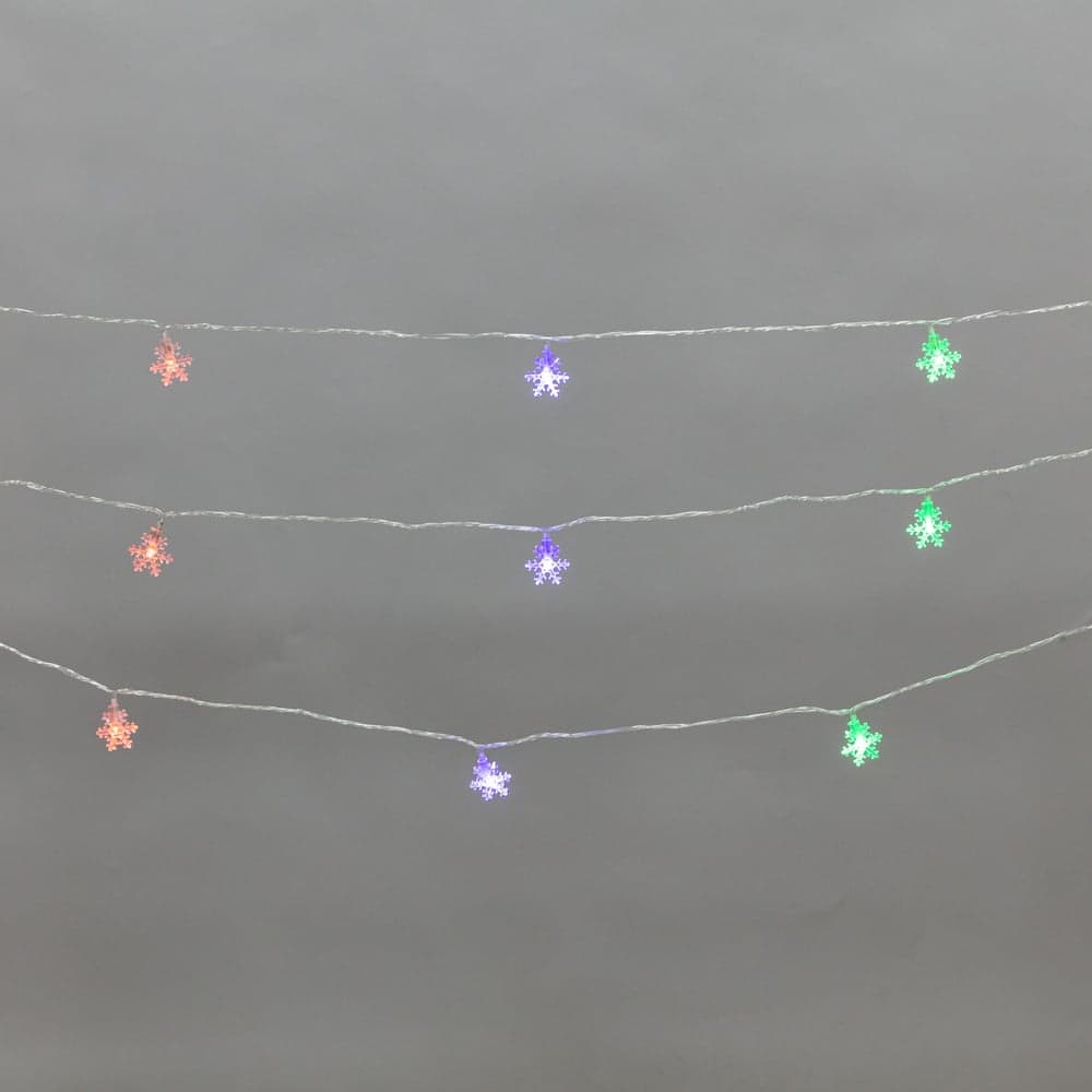 Гирлянда Neon-Night светодиодная Снежинки большие 5м, 20LED, IP20, прозрачный провод, свечение мульти (RG/RB), мигание, 230В 304-024