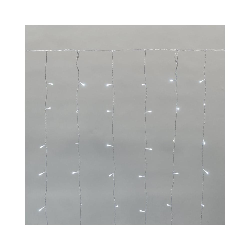 Занавес Neon-Night ДОЖДЬ 2x1,5м, прозрачный ПВХ, IP44, мерцающий Flashing, 150LED Белые, 15 нитей, 10LED/нить 235-515