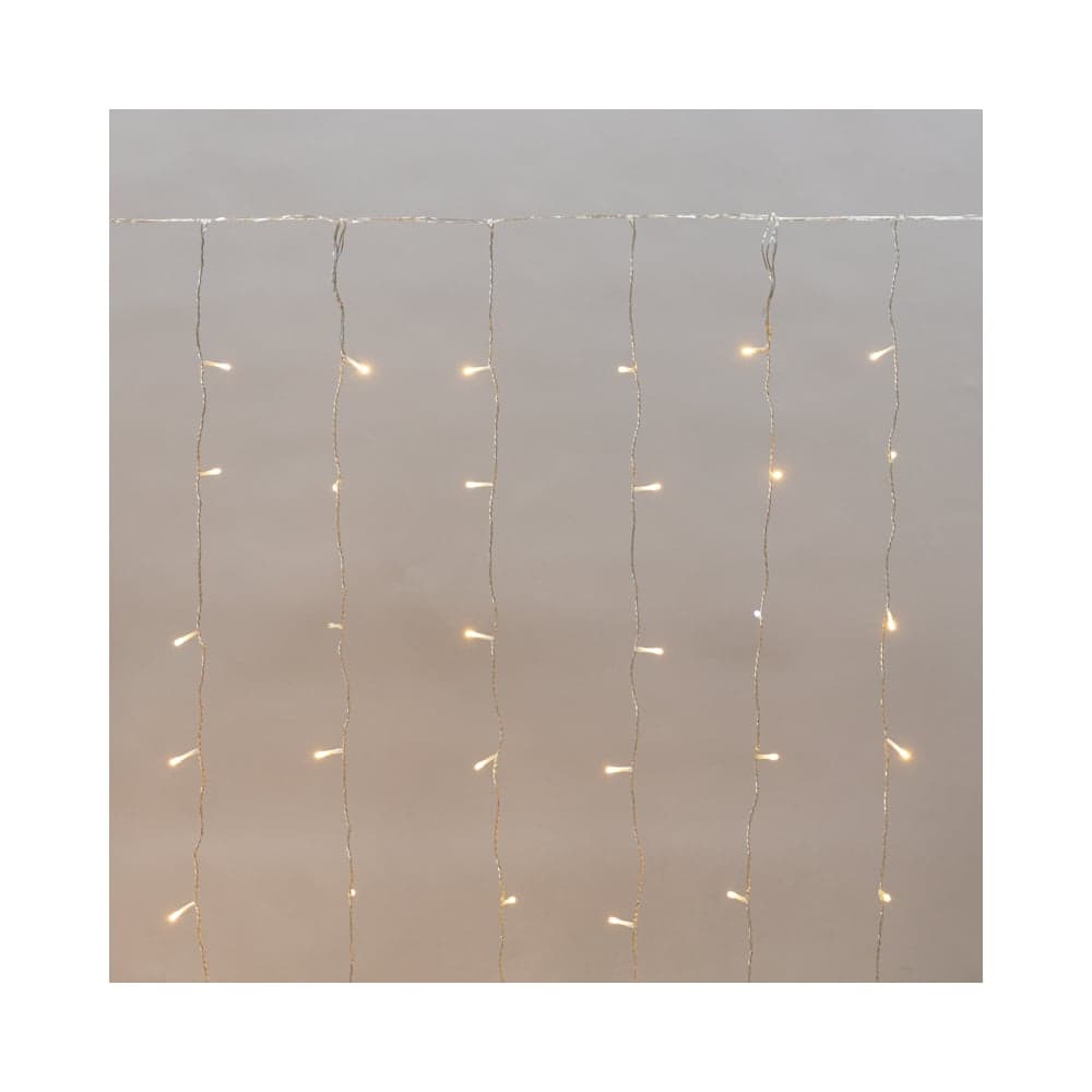 Занавес Neon-Night ДОЖДЬ 2x1,5м, прозрачный ПВХ, IP44, мерцающий Flashing, 150LED Теплые белые, 15 нитей, 10LED/нить 235-516