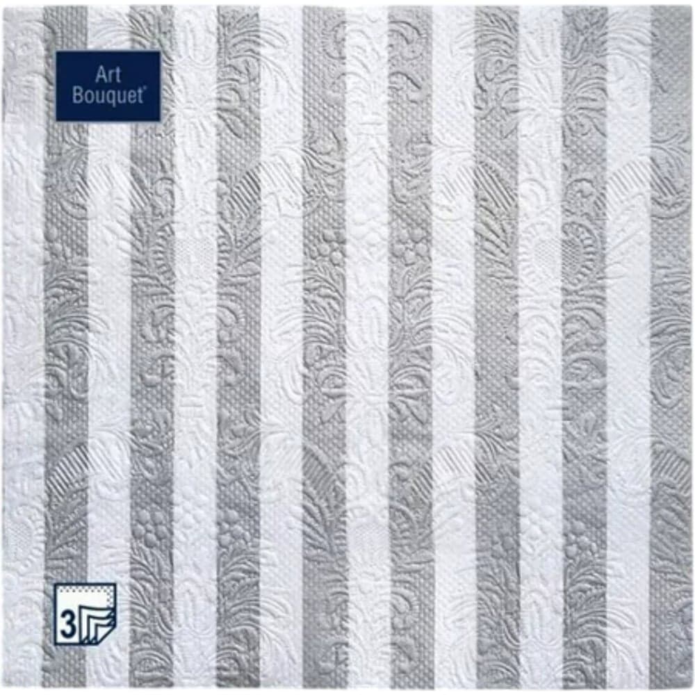 Бумажные салфетки EUROHOUSE 33x33 см, 3-слойные, Полосы Серебряные Барокко 16 шт 37870