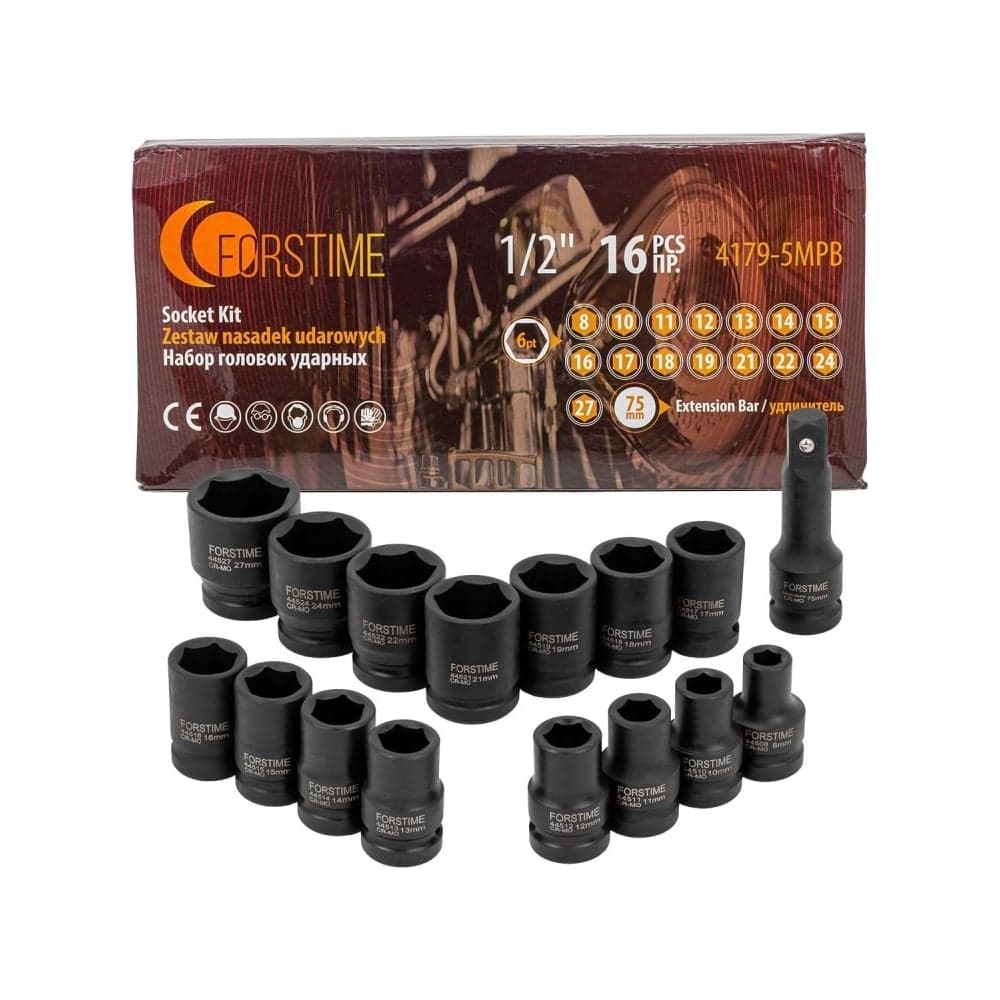 Набор головок ударных 16 предметов, FORSTIME 1/2" FT-4179-5MPB(57024)