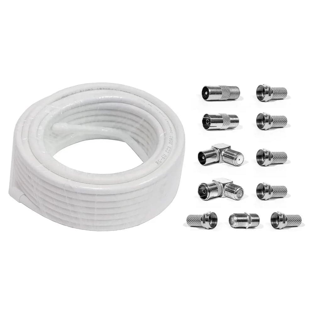 Коаксиальный кабель DORI rg-6 u белый cca (10м), + набор переходников №2 15132