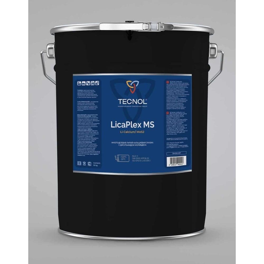 Многоцелевая профессиональная смазка с дисульфидом молибдена TECNOL LicaPlex MS (li-calcium/ mos2), 18 кг nlgi: 2, din 51502: kpf2k-30, iso 6743-9: l-xcceb 3 394293-018