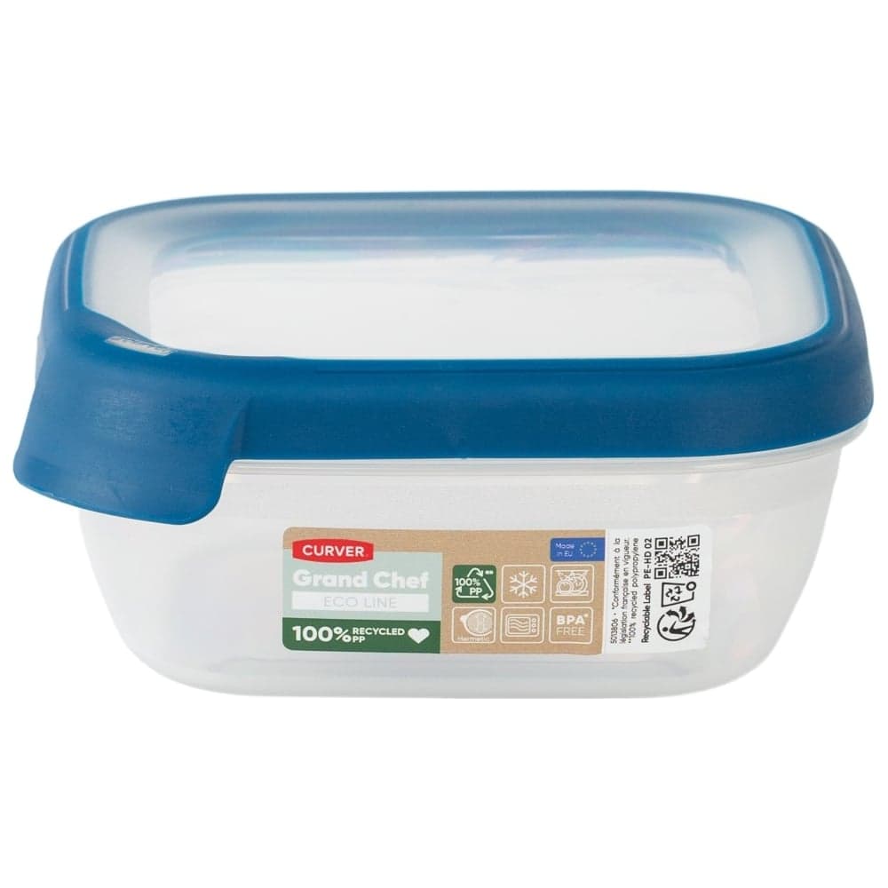 Контейнер для свч CURVER grand chef eco line прозрачный/синий, 0.75 л, квадратный 00013-831-00