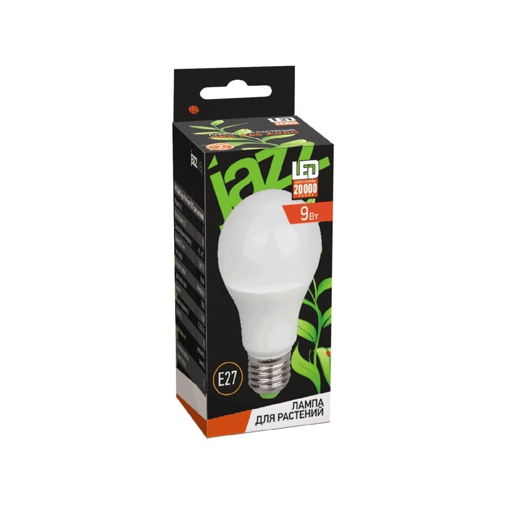 Светодиодная лампа Jazzway PPG A60 Agro 9Вт A60 грушевидная матовая E27 IP20 для растений красный/синий спектр frost 5002395