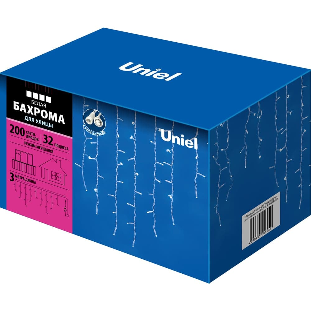 Светодиодная бахрома с эффектом мерцания Uniel ULD-B3010-200/TWK WHITE, IP67, 3м UL-00001366
