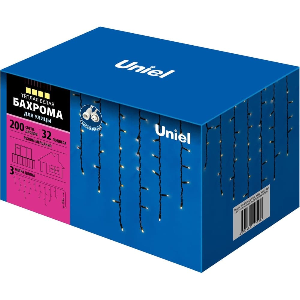 Светодиодная бахрома с эффектом мерцания Uniel ULD-B3010-200/TBK WARM WHITE, IP67, UL-00003934