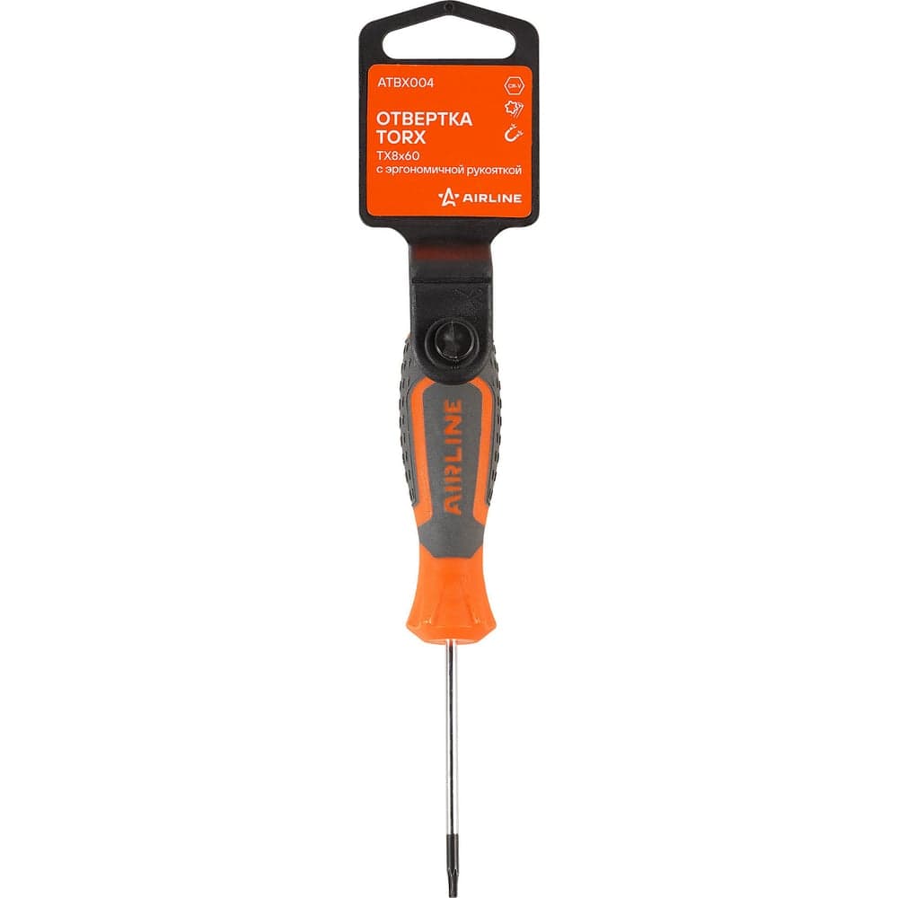 Отвертка TORX Airline TX8x60 с эргономичной рукояткой, магнитная, пластиковый подвес ATBX004