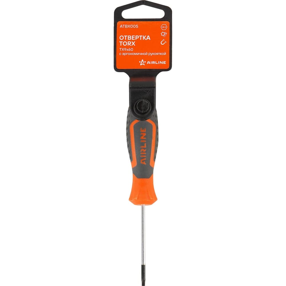 Отвертка TORX Airline TX9x60 с эргономичной рукояткой, магнитная, пластиковый подвес ATBX005