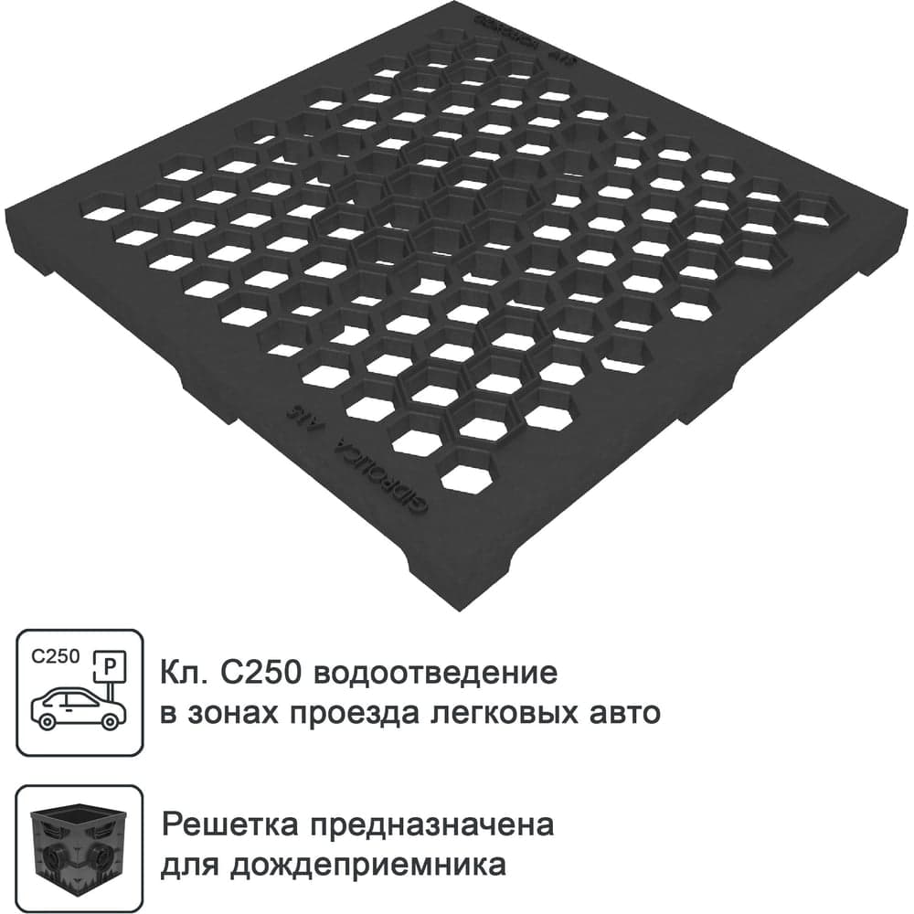 Чугунная решетка для дождеприемника Gidrolica Point соты 30x30x30 см 205/3