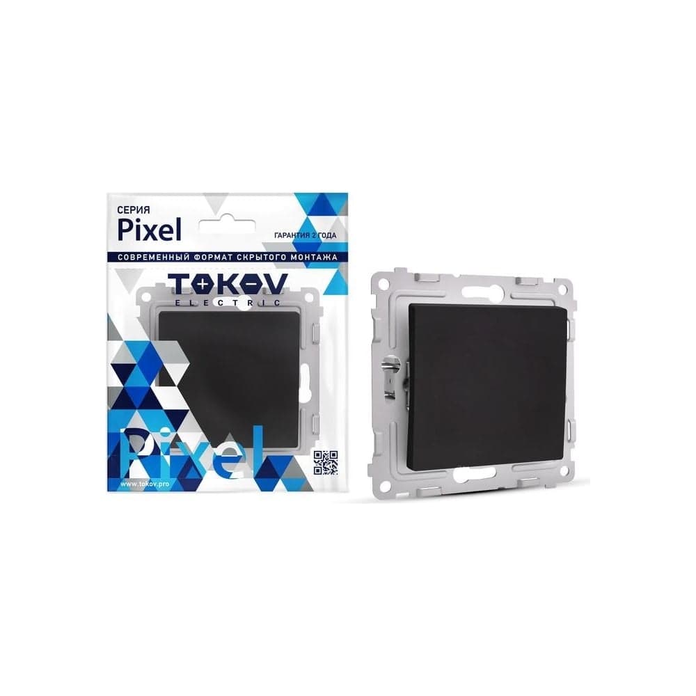 Переключатель проходной 1-клавишный TOKOV ELECTRIC скрытой проводки, Pixel, 10А, IP20, механизм, карбон TKE-PX-P1-C14
