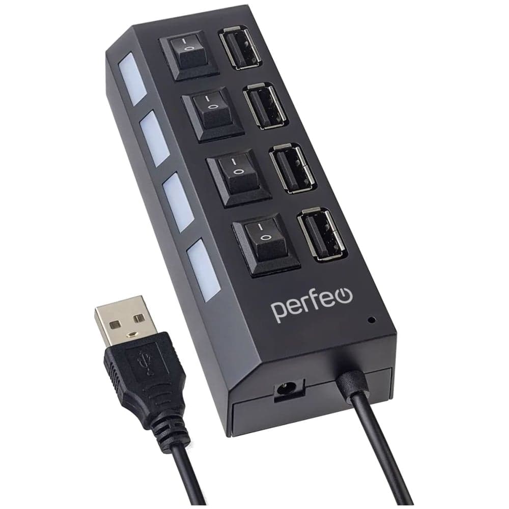 USB-HUB PERFEO 4 Port, (PF-H030 Black), черный 30015345