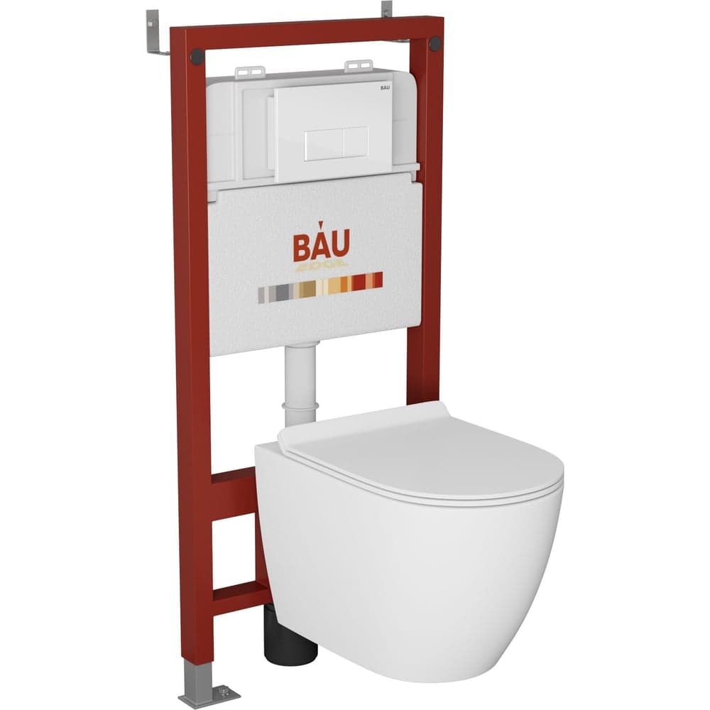 Комплект Bauedge BAU 6 в 1: инсталляция BAU PRO, унитаз подвесной безободковый Bau Dream 49,5x36, сиденье дюропласт микролифт, клавиша BAU Hotel, белый глянец Q111300-BL0001-Q00006