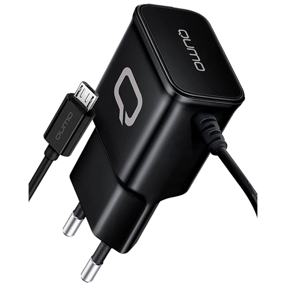 Сетевое зарядное устройство QUMO Energy Charger 0024 2.1A, встроенный кабель MicroUSB, черный 30548