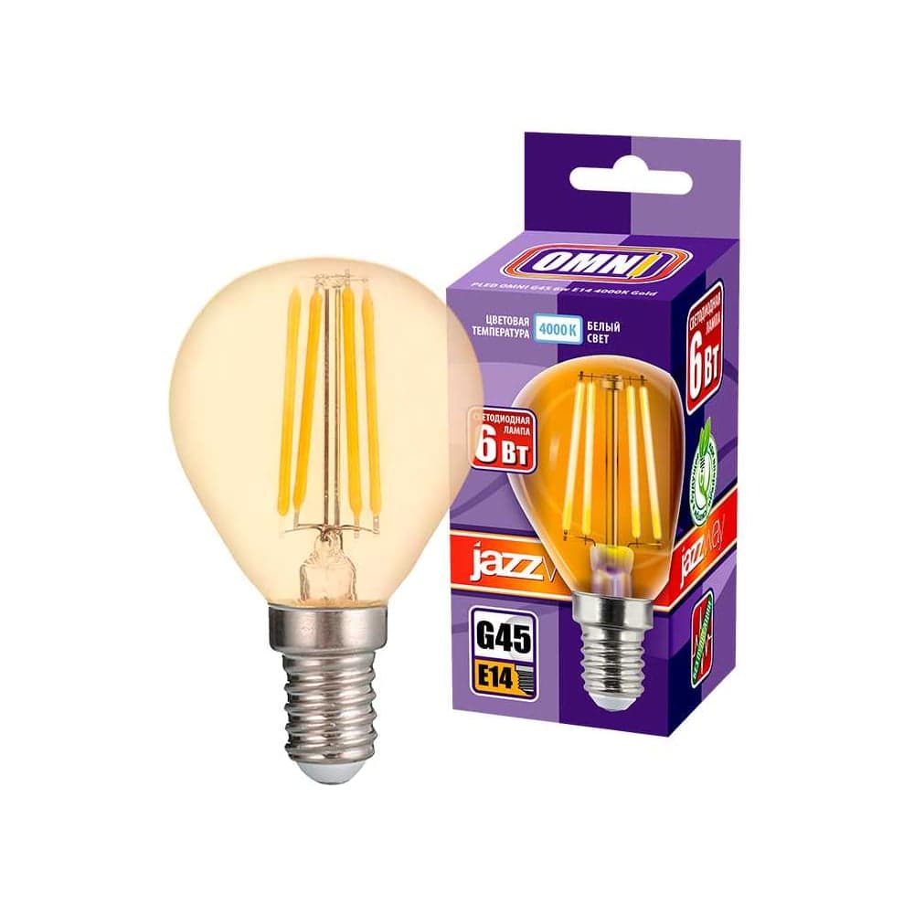 Лампа Jazzway PLED OMNI G45 6w E14 4000K Gold 230, 50 5021273