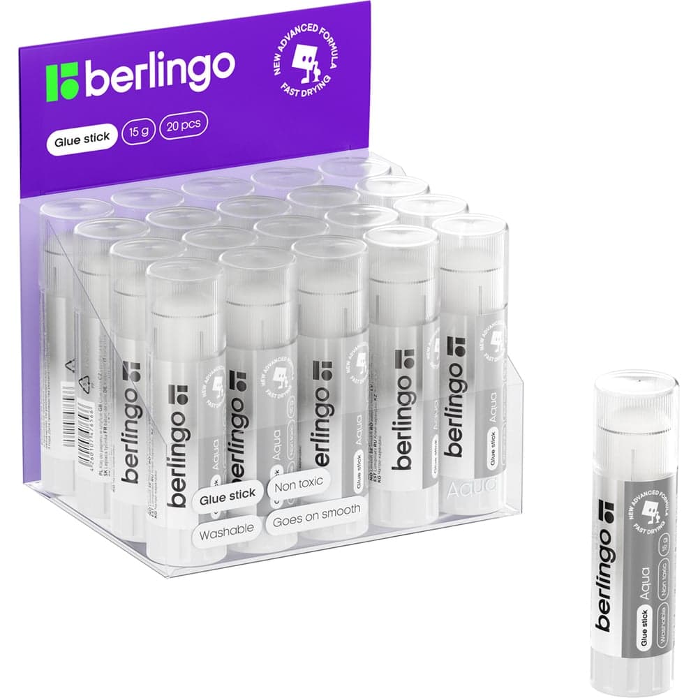 Клей-карандаш Berlingo Aqua 15г, 20 шт в упаковке, прозрачный ПВП FPp15000 FPp_15000