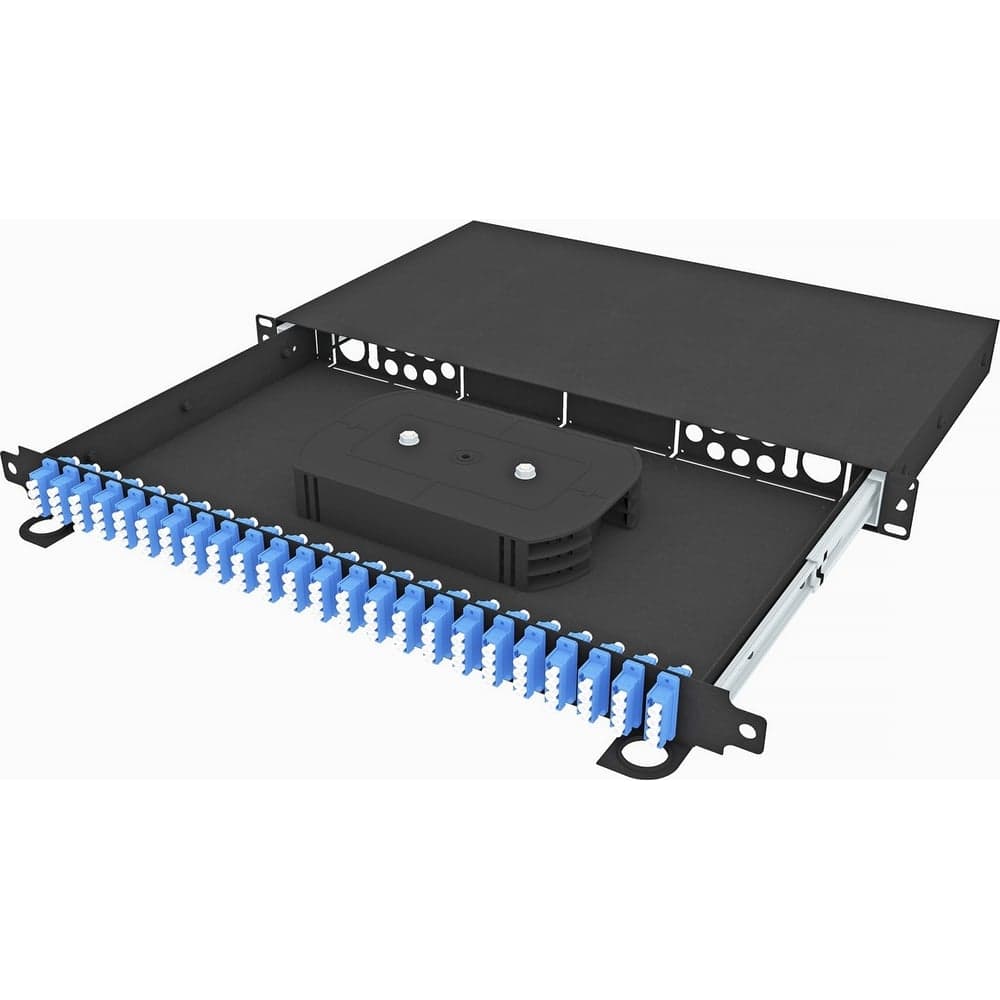 Кросс оптический TopLAN стоечный 19", 24 QLC/UPC адаптера, одномодовый, 1U, черный, укомплектованный, КРС-Top-1U-24QLC/U-OS2-BK