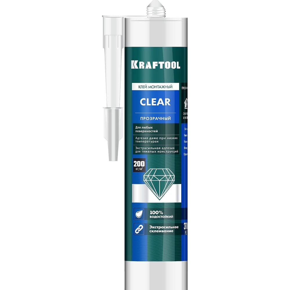 Суперсильный монтажный клей прозрачный KRAFTOOL Clear 310мл 41342