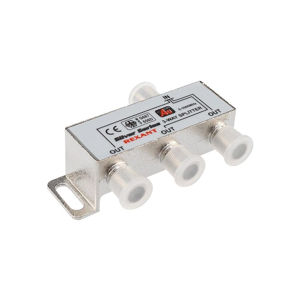 Делитель REXANT ТВ х 3 + 4шт. F BOX 5-1000 МГц Silver 05-6102