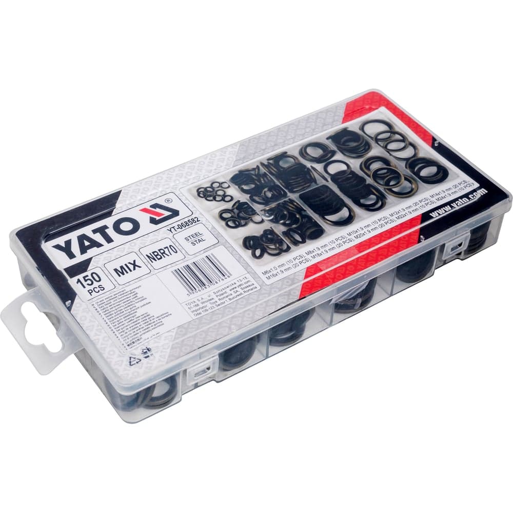 Набор металлорезиновых шайб 150 штук, пластиковый бокс YATO YT-068582