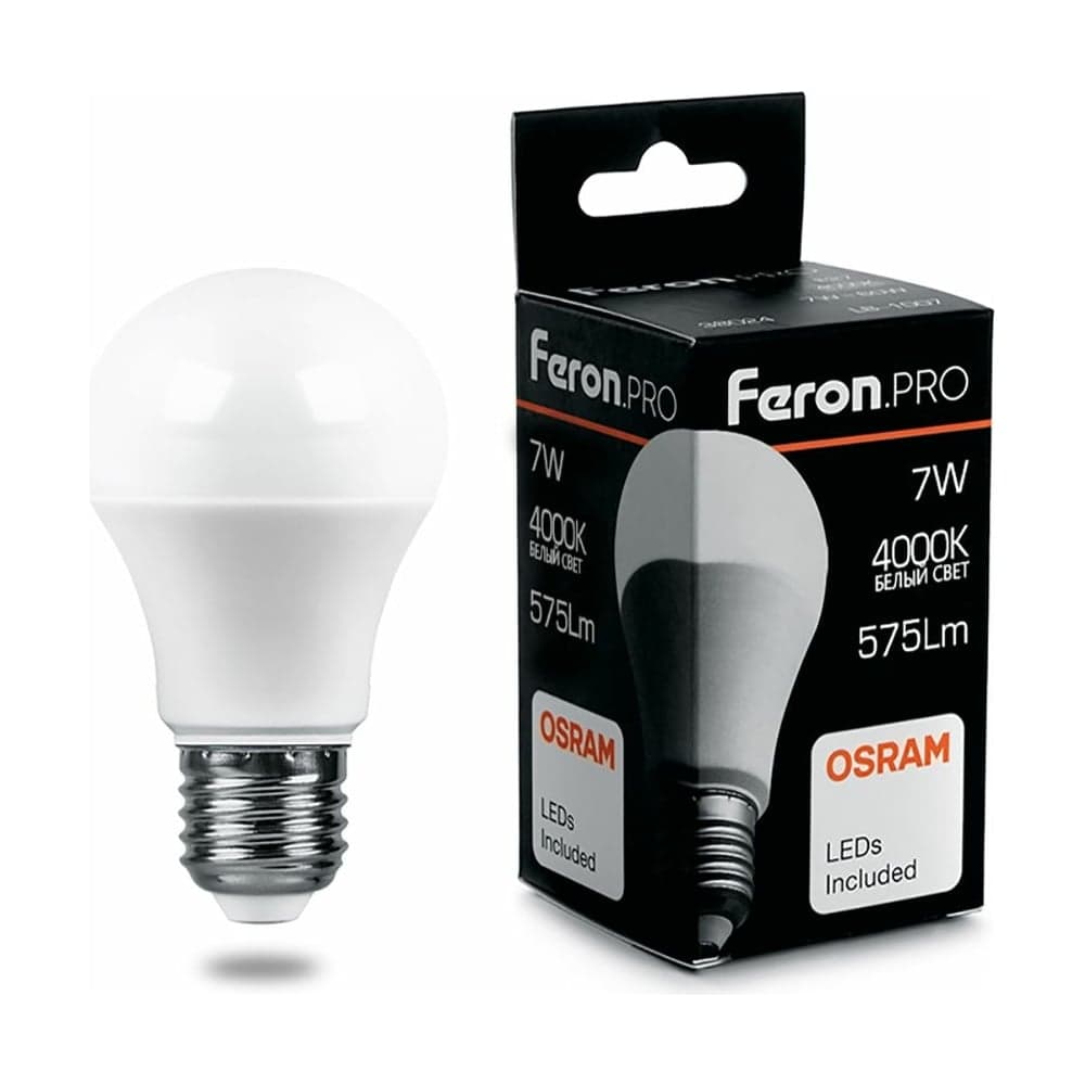 Светодиодная лампа FERON PRO LB-1007 шар E27 7W 4000K OSRAM LED 38024