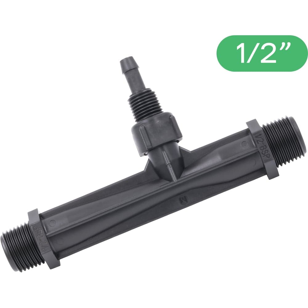 Инжектор Вентури ПоливНаДаче 1/2", поток 0.29-0.81 м3/ч при 0.7-9.5 бар, мощность всасывания 3-37 л/ч VI0112H