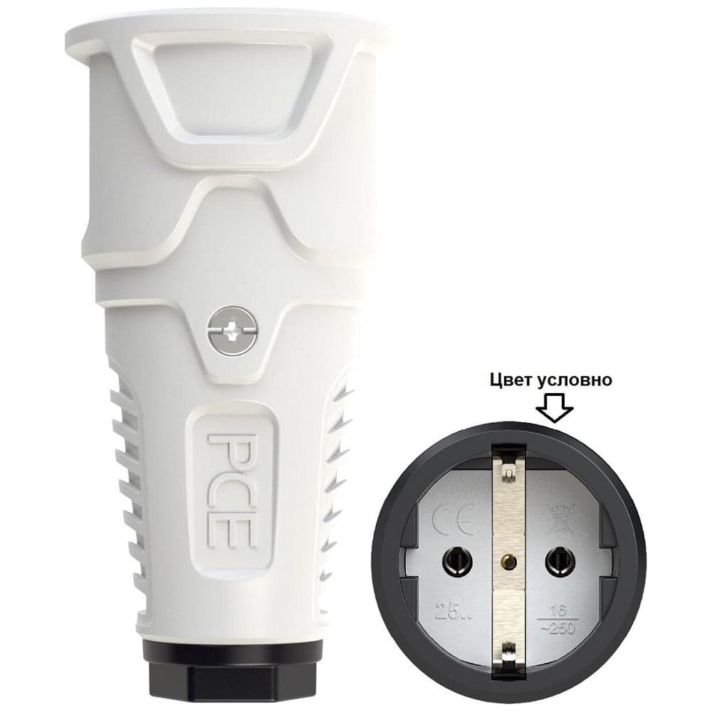 Кабельная розетка PCE 16A 220V 2P+E IP20 корпус серый, маркер черный 2510-gs