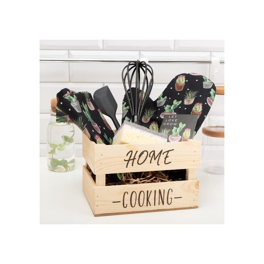 Набор подарочный Этель Home cooking, полотенце, варежка-прихватка, кухонная лопатка, венчик, губка 7075971