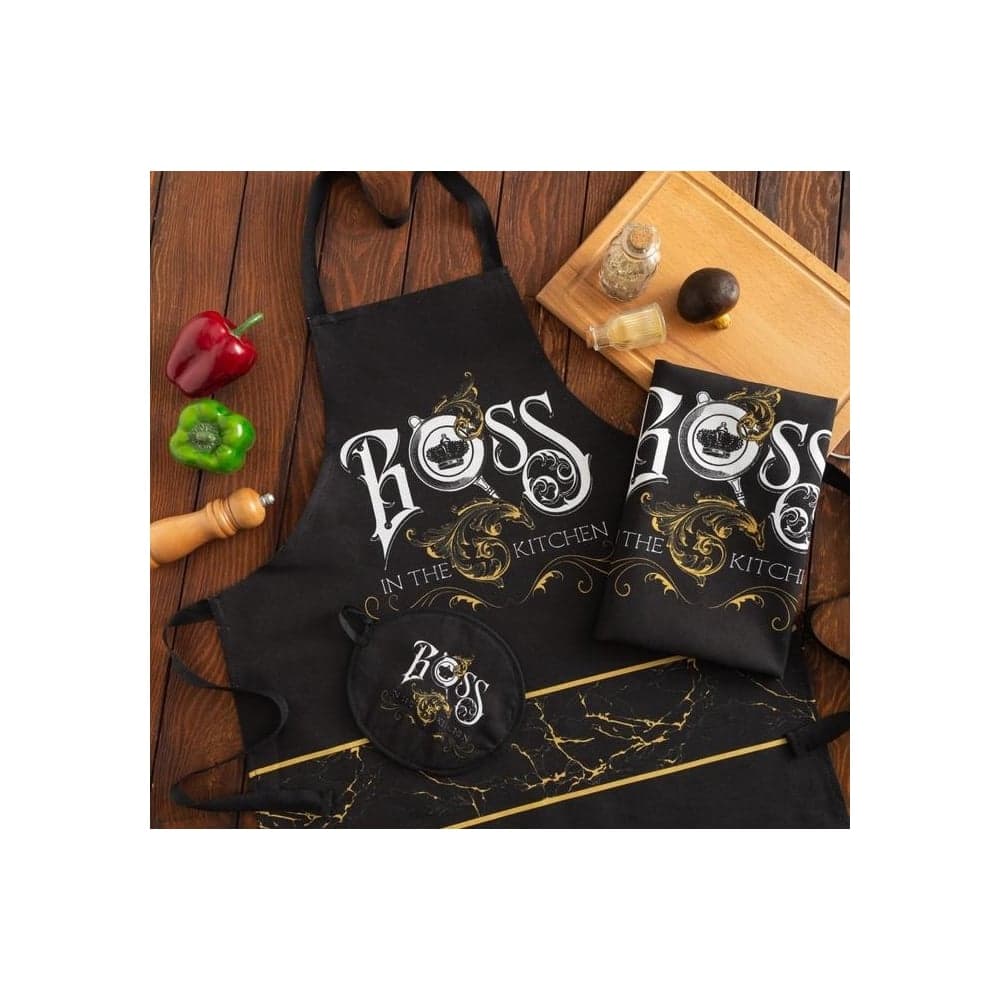 Кухонный набор Доляна 3 предмета Boss, фартук 70x60 см, прихватка 20x20 см, полотенце 35x60 см 5376594
