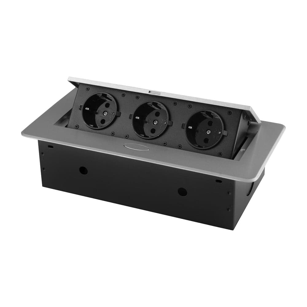 Розетка горизонтальная выдвижная ROCKETSOCKET 3 euro 16a, проводка, цвет серый SHS017-S