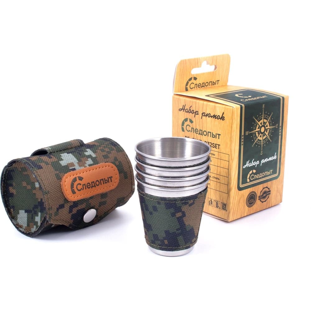 Рюмка Следопыт 60 мл, в оплетке и тубе из oxford camo pixel, 4 шт PF-CWS-P32SET