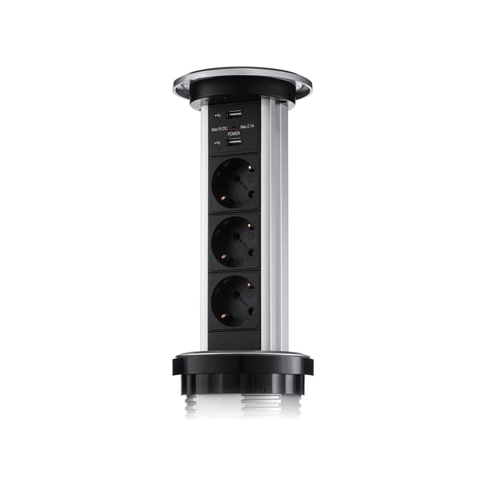 Выдвижная встраиваемая розетка Mebax LK 3 секции Серебро Сенсорный d90,5мм 2 USB , 00-00001183