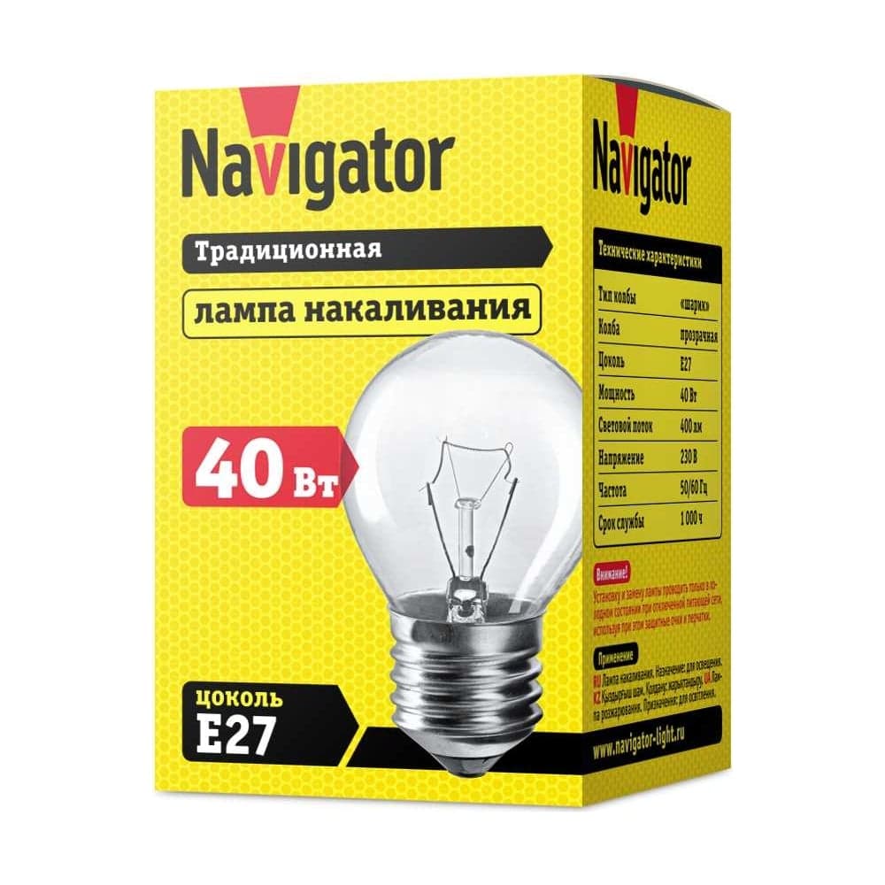 Лампа накаливания Navigator декоративная , ДШ, 40Вт, Р45, 230В, Е27, 94310
