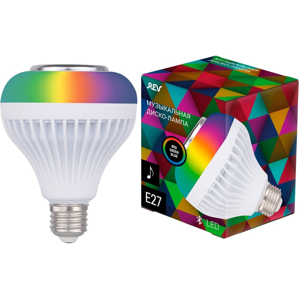 Лампа REV, LED музыкальная мультиколор E27, RGB с Bluetooth, динамиком и пультом ДУ в комплекте 32599 4