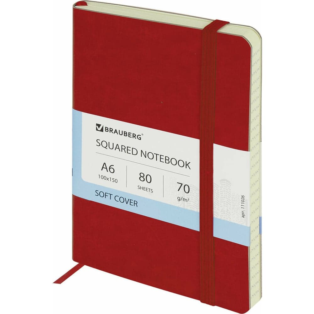 Блокнот BRAUBERG Metropolis Ultra малый формат, 100x150 мм A6, под кожу, резинка, 80 л, красный 111026