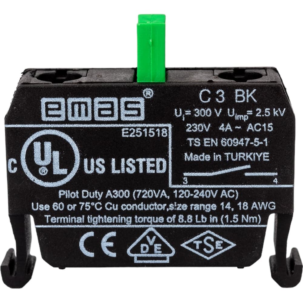 Блок-контакт Emas для пультов управленпия, 1НО, серия B, 250В AC, 4А C3BK