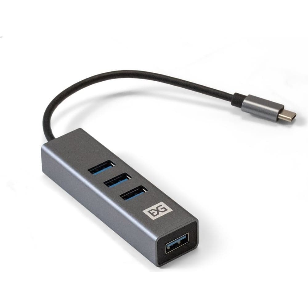 USB-Хаб концентратор ExeGate 4-в-1 DUB-4TC кабель-адаптер USB Type C-4xUSB3.0, Plug&Play, корпус алюминиевый, серебристый 293987