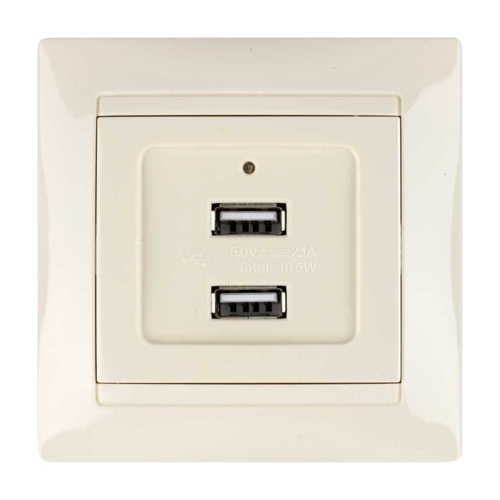 Розетка TDM ELECTRIC 2USB порт 2,1А 5В слоновая кость "Лама" SQ1815-0141