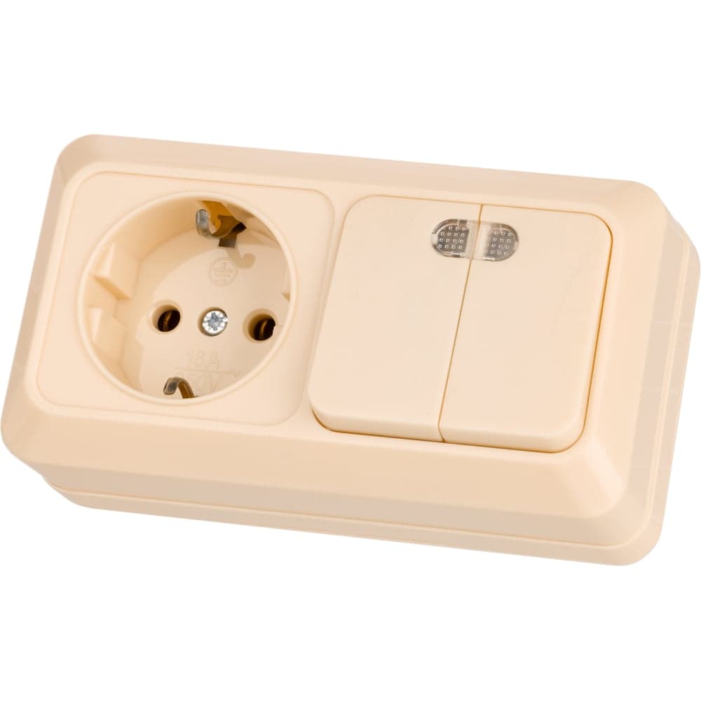 Комбинированный блок TDM ELECTRIC выкл. 2-кл. с/п 10А + розетка 2П+З 16А 250В БКВР IP20 слоновая кость "Ладога" SQ1801-0204