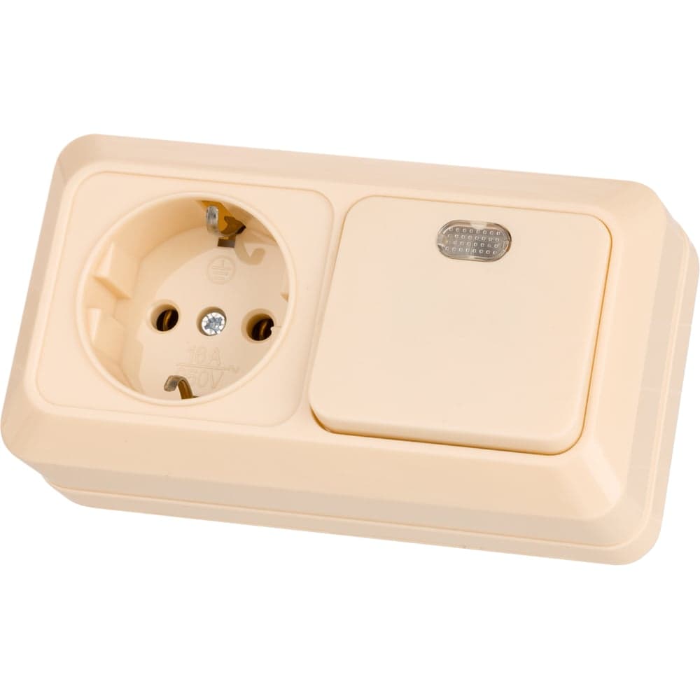 Комбинированный блок TDM ELECTRIC выкл. 1-кл. с/п 10А + розетка 2П+З 16А 250В БКВР IP20 слоновая кость "Ладога" SQ1801-0203